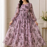 Women Purple 3D Block Printed Organza Shirt
