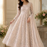 Pakistani Embroidered Lehenga Set Light Pink Net