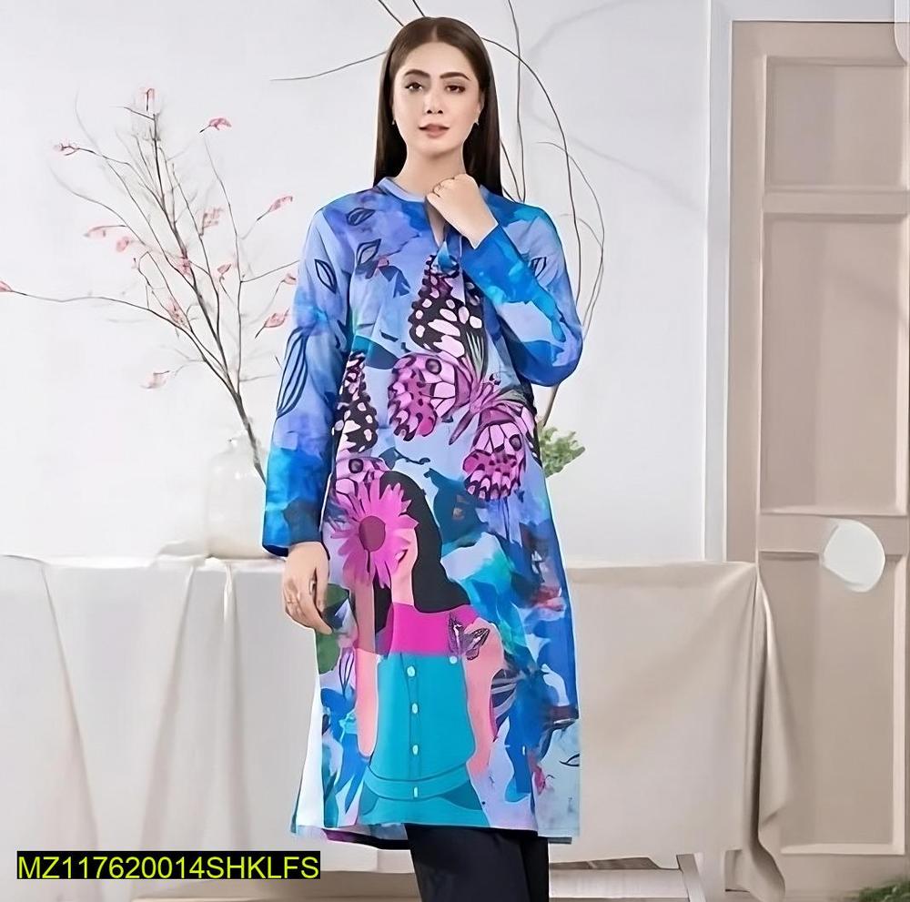 Swiss Lawn Printed Shirt Butterfly Floral Design