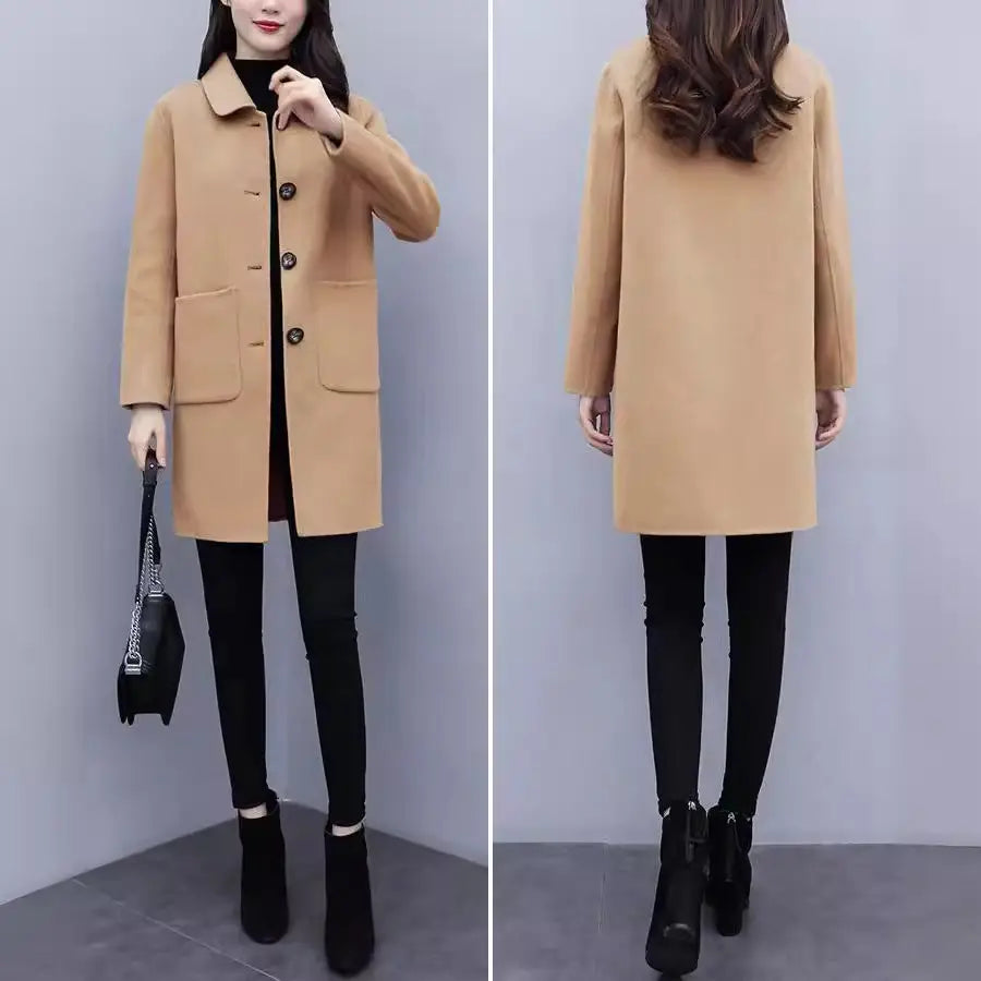 Women's Black Wool Coat Loose Plus Size Winter
