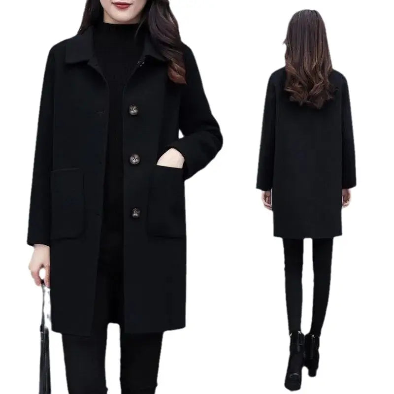 Women's Black Wool Coat Loose Plus Size Winter