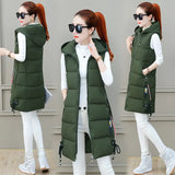 Women's Black Mid-Length Down Vest Slim Fit Autumn Winter