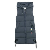 Women's Black Mid-Length Down Vest Slim Fit Autumn Winter