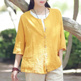 Women Red Cotton Linen Loose Cardigan Jacket
