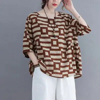 Plus Size Women T-Shirt Black Plaid Summer Slim Fit