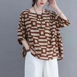 Plus Size Women T-Shirt Black Plaid Summer Slim Fit