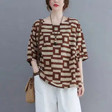 Plus Size Women T-Shirt Black Plaid Summer Slim Fit