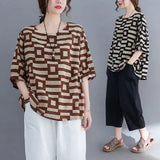 Plus Size Women T-Shirt Black Plaid Summer Slim Fit