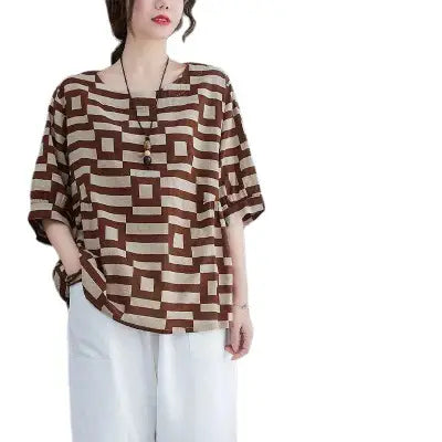 Plus Size Women T-Shirt Black Plaid Summer Slim Fit