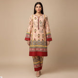 Women Unstitched Printed Suit Pink Polo Cotton 2 Pcs