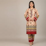 Women Unstitched Printed Suit Pink Polo Cotton 2 Pcs