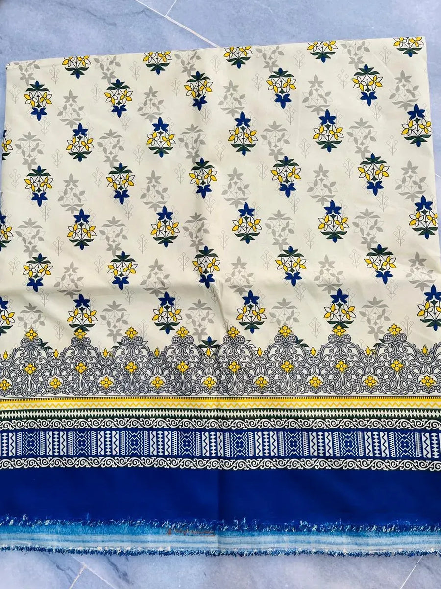 Women Unstitched Printed Suit Yellow Polo Cotton 2 Pcs