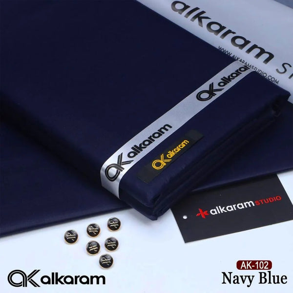 Navy Blue Cotton Unstitched Suit for Men