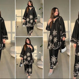 2 Pcs Women's Stitched Cotton Embroidered Shirt And Trouser
