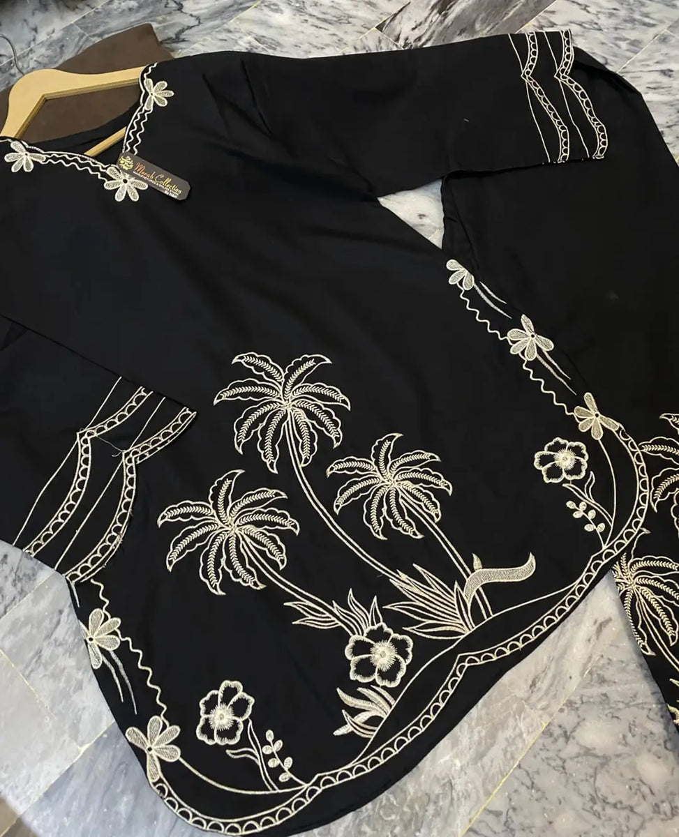 2 Pcs Women's Stitched Cotton Embroidered Shirt And Trouser