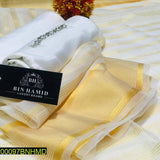 3-Piece Katan Chamki Suit Yellow White Wedding Office