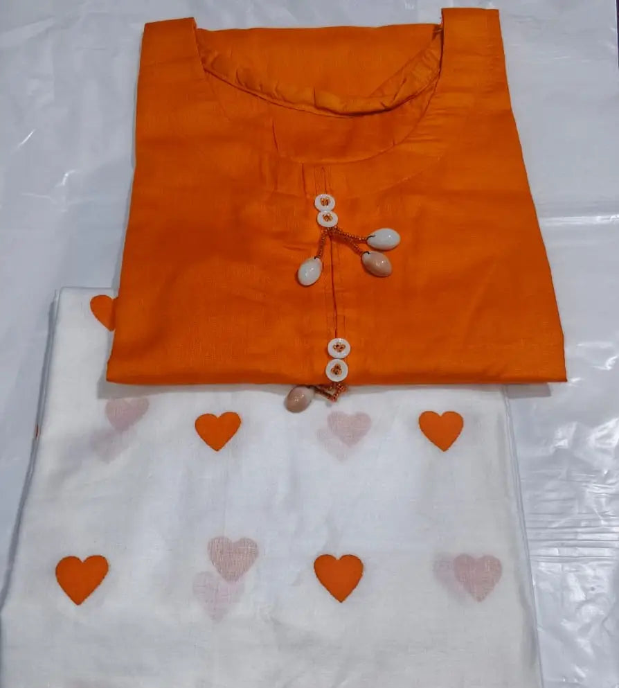 2 Pcs Women's Stitched Cotton Plain Shirt And Trouser