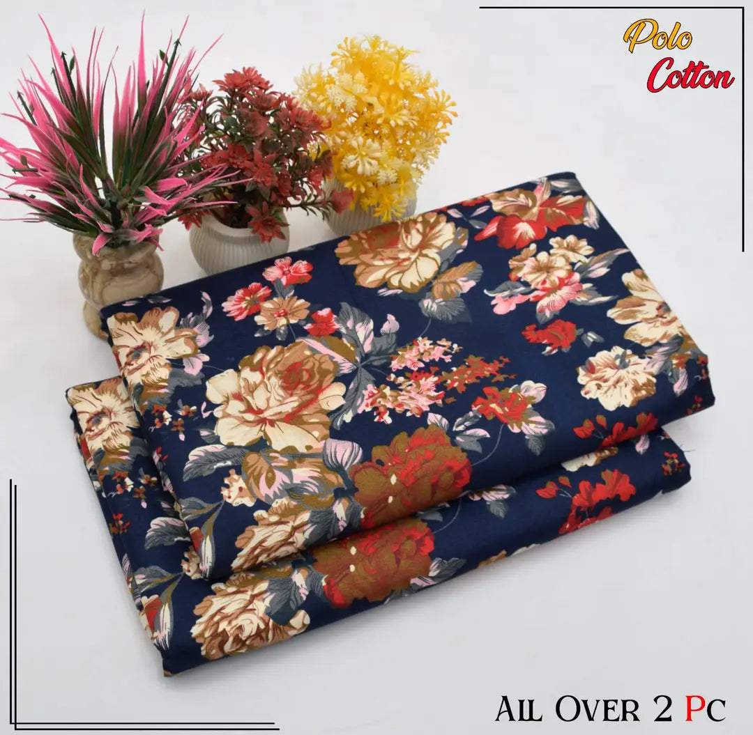 2 Pcs Women's Unstitched 3-D Block Printed Suit