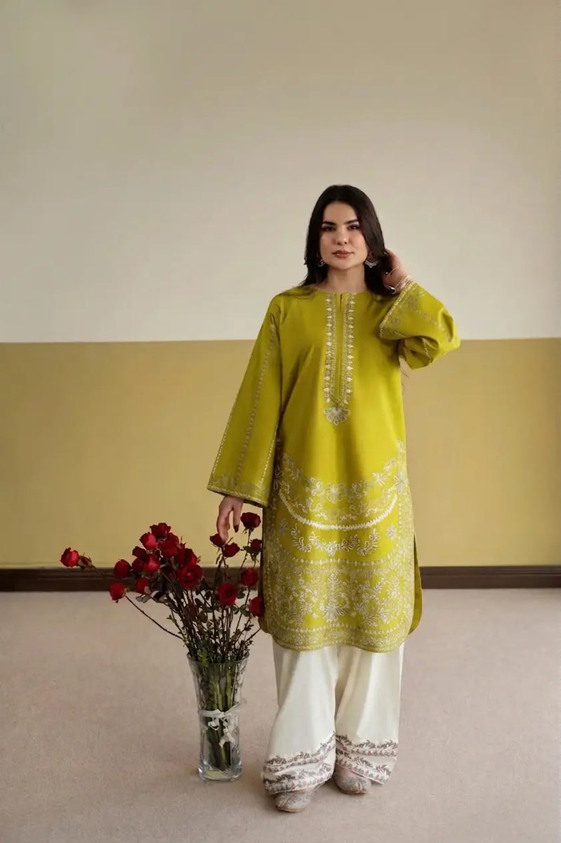 2 Pcs Women's Stitched Cotton Embroidered Co-Ord Set